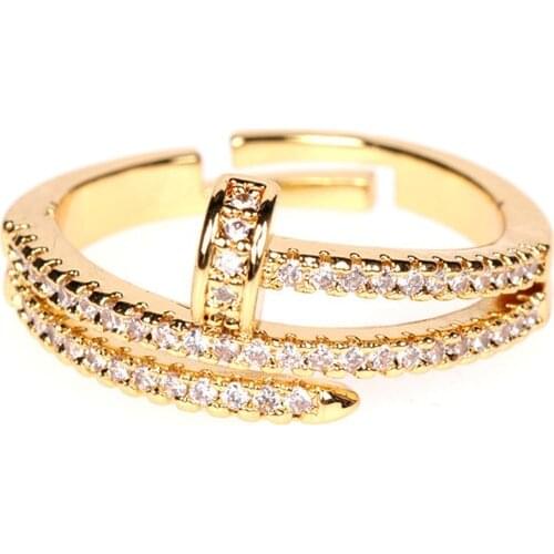 Liemjee Wholesale Classic Temperament Fashion Jewelry Zircon Nail Open Ring For Women Feature Namour Charm Gift All Seasons