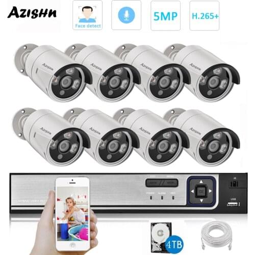AZISHN H.265 8CH 5MP POE NVR Kit Security Camera System Audio IP Camera Face Detection Outdoor Security Video Surveillance Set