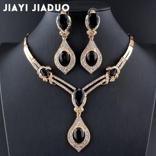 Jiayijiaduo American fashion Wedding Jewelry sets Gold-color Charm Women summer clothing accessories days blue crystal wholesale