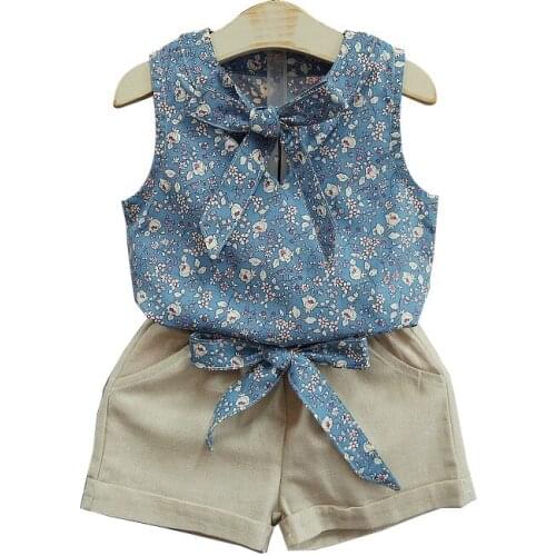 ChildrenS Clothing Sets Kids Baby Girls Suit Floral Sleeveless Bow Vest +Pants Two Pieces Suits Fashion Girls Clothes With Bow