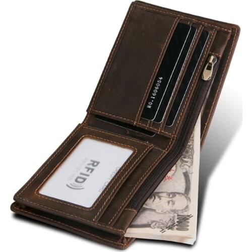 100% Genuine Leather Men Wallet Zipper Small Money Purses Short Bifold Men Wallets Slim Purse Money Clip Wallet Cartera Hombre