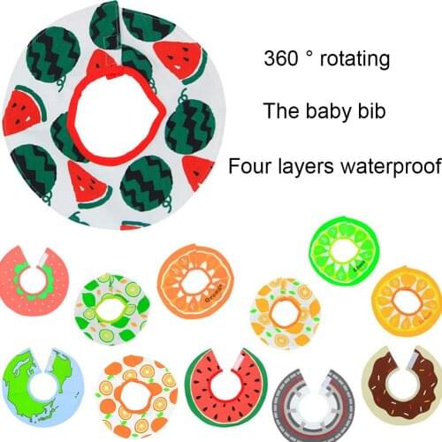 Fruit Cake Print Round Baby Absorbent Bib 360 Rotating Feeding Saliva Towel New