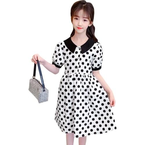 Summer Dress Girl Dot Pattern Girls Dresses Patchwork Children Dresses Casual Style Girl Costume 6 8 10 12 14