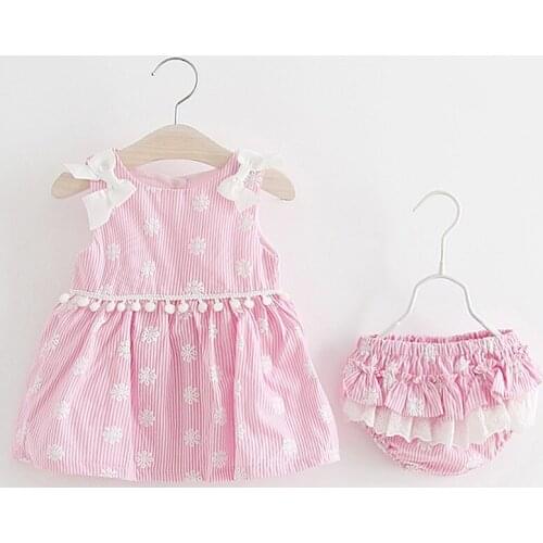 NEW Newborn Baby Girls Clothes Sleeveless Dress+Briefs 2PCS Outfits Set Striped Printed Cute Clothing Sets Summer Sunsuit 0-24M