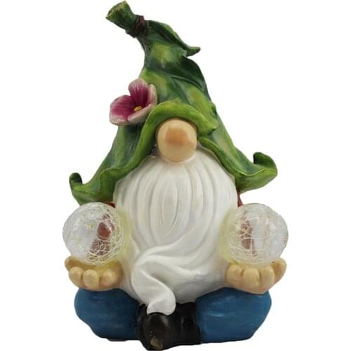 Meditating Gnome Solar Statue Garden Gnome Art Outdoor Decorations with Double Solar Power Light Orbs Design Home Zen Yoga
