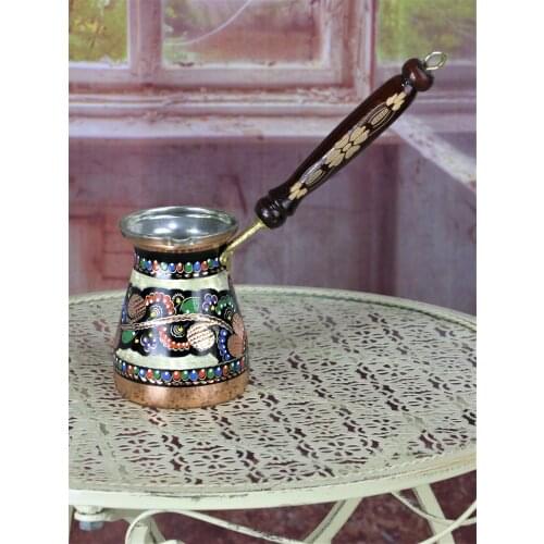 Handmade Rose Flower Engraved Copper Coffee Pot 400 ml