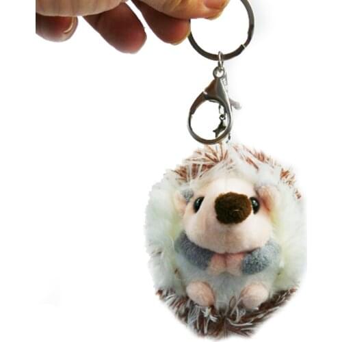 Mini Cute little hedgehog Keyrings Keychains Faux Rabbit Fur Pompom Fluffy Trinkets Car Handbag Pendant Key Chian Ring Holder