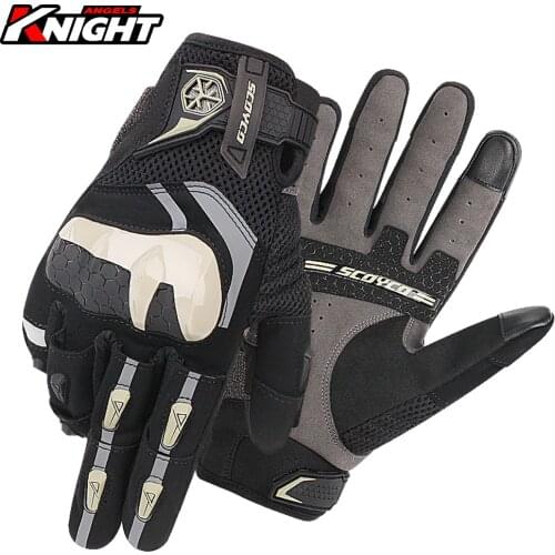 SCOYCO Motorcycle Gloves Guantes Moto Summer Breathable Protection Moto Riding Gloves Touch Screen Full Finger Gloves Anti-slip