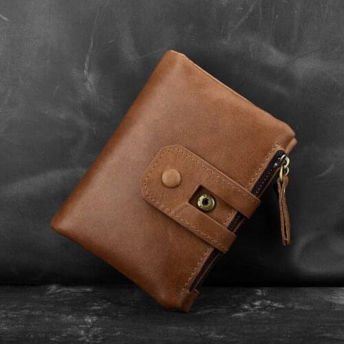 Men Genuine Leather Bifold Wallet Thin Money Bag Coin Pocket Cash Card Holder Vintage Cowhide Male Double Zipper Short Purse New
