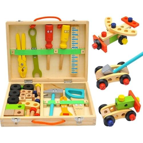 Kids DIY Tool Set Kit Educational Toys Simulation Repair Tools Toys Wooden Game Learning Engineering Puzzle Toys Gifts For Boy 5