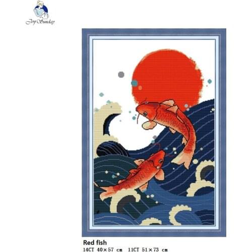 Red fish Patterns Aida Cross-stitch Kits DMC Cotton Thread 11CT and 14CT Canvas Embroidery Set Wholesale DIY Hand Made Crafts