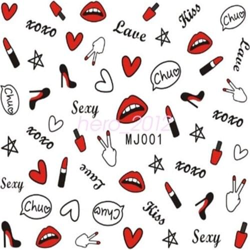 Valentines Day Nail Art Stickers Romantic Kiss Red Lips Water Transfer Paper Decal Manicure Decorations