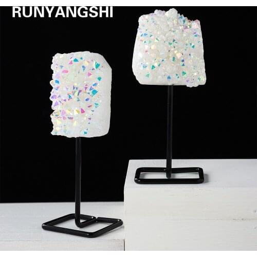Natural White Crystal Cluster Electroplating rainbow Reiki Gem Clear Quartz Crystal block Specimen Home Decoration Crafts