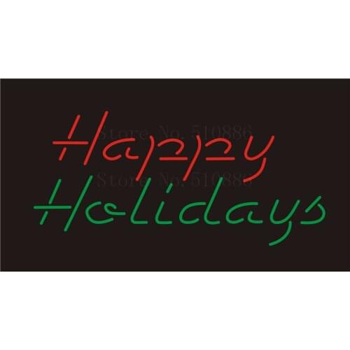 Custom NEON Sign Board Happy Holidays Restaurant GLASS Tube Bar Club Pub Display Store Shop Light Signboard Signage Signs 17*14"