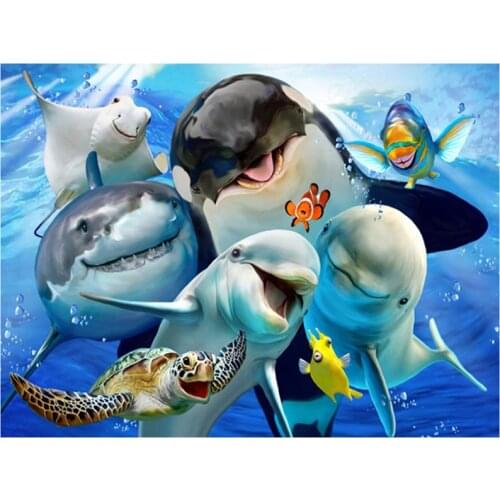 New Arrivals 5D DIY Full Round Diamond Painting Dolphins & Turtle 3D Embroidery Cross Stitch Rhinestone Mosaic Home Decor YC922