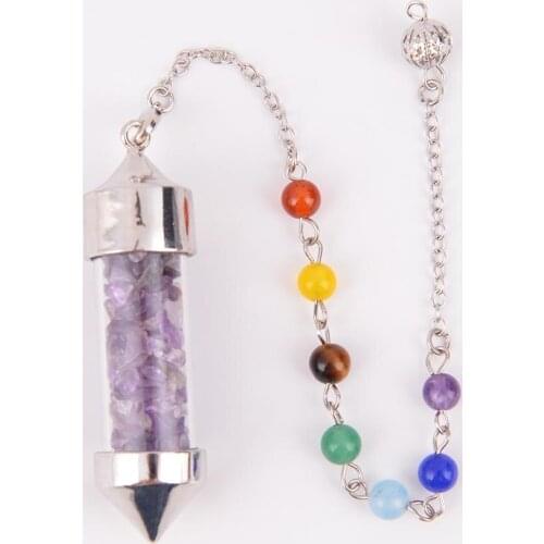 New Arrival 7 Chakra Wishing Bottle Pendulum Natural Chip Stone Pendant Necklace for Women Men Divination Healing D514