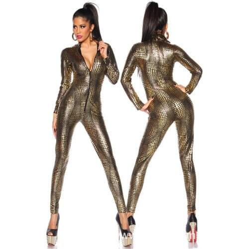 Sexy Snake Print Lingerie Latex PVC Jumpsuit Zentai Costume Women Black Catsuit Pole Dance suit Lady Nightclub erotic Bodysuit