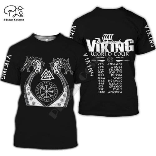 PLstar Cosmos Fashion summer women for men 3D full printed harajuku t shirts Viking tattoo Short sleeve T-shirt style-1