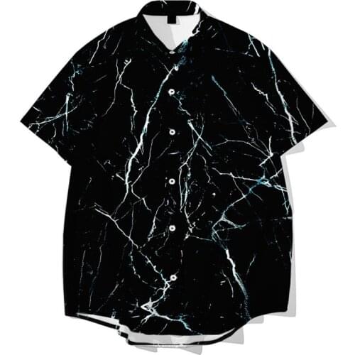 Black White Marble Texture Print Hawaiian Aloha Shirt Men Summer Short Sleeve Beach Shirts Mens Holiday Party Vacation Clothing