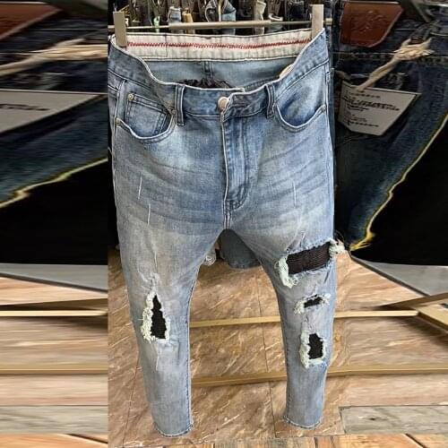 Ripped Pleat Jean Streetwear Slim Skinny Stretch Denim Tapered Pant Men Motorcycle Pant Jeans Men Light Blue Flex Thoughout Jean