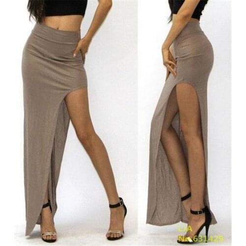 CUHAKCI Sexy Maxi Skirt Open Side Split Skirt Fashion Streetwear Lady Charming Black Long Women