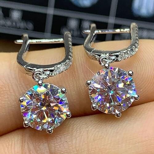 18K White Gold Women Drop Clip Hoop Earrings U Moissanite Diamonds 1 2 4 6 Carat Round Wedding Party Engagement Anniversary Gift