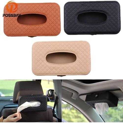 POSSBAY Microfiber Leather Car Tissue Box Sun Visor Type Auto Tissue Box Car Seat Back Hanging Paper Towel Holder Interior Decor