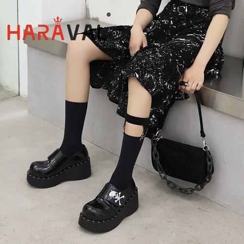 HARAVAL Women Pumps Shoes Round Toe Mary Janes Thick Heels Office Lady Black Solid Office & Career Platform Hook & Loop B329
