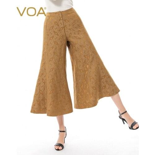 VOA Heavyweight Silk 39m/m Jacquard Orange Dark Grain Natural Waist Speaker Foot Ripe Female Nine Wide Leg Skirt Pants KE66