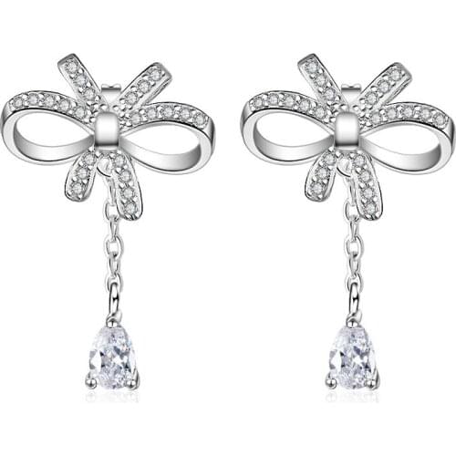 Utimtree Fashion Drop Earrings with Stone Trendy Nowknot Cubic Zirconia Statement Earring for Women Girls Wedding Earing Jewelry