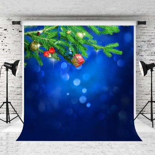 VinylBDS 5X7FT Christmas Photography Backdrops Blue Background Ball Photo Background For Studio Fotografia Xmas