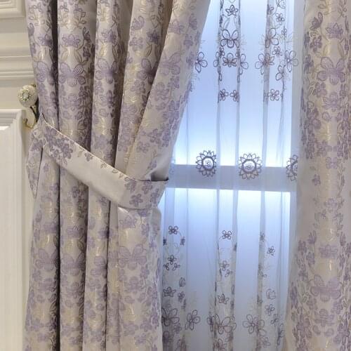 Purple Floral Jacquard Curtain For Bedroom Window Screen Voile Tulle Cotton Custom Window Treatment Drapes js239C