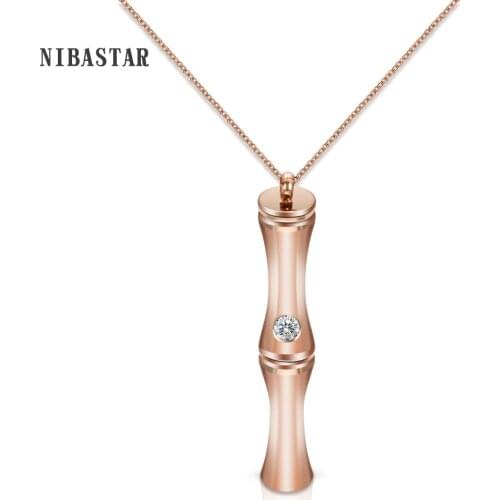 Fashion New Style Bamboo Pendant 316L Stainless Steel Women Link Chain AAA Cubic Zirconia Pendant Necklace For Women