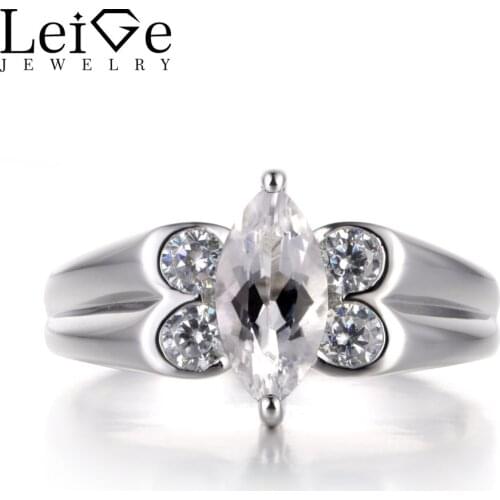LeiGe Jewelry Natural White Topaz Rings Marquise Cut Gems Ring November Birthstone Solid 925 Sterling Silver Trendy Gift for Her