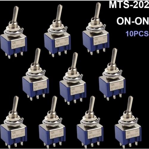 10pcs SPDT Latching Toggle Switch 6A 125V MTS-202 Mini 6PIN ON-ON Rocker Switches Lights Motors