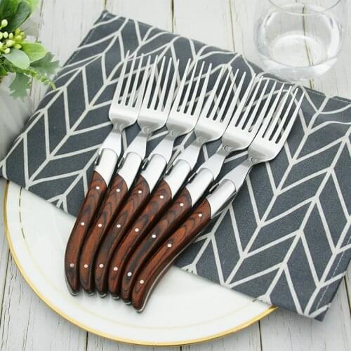 8.6'' Laguiole Dinner Forks Long handle Wood Steak Fork Set Stainless Steel Dinnerware Cutlery Four Times Solid Wooden Forks
