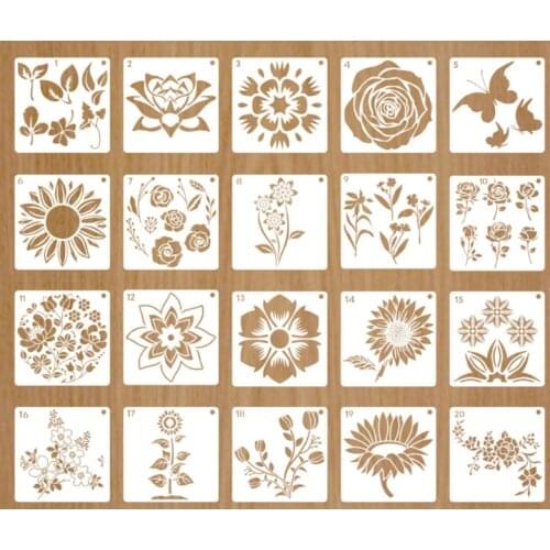 20Pcs/set 15cm Art Wall Hollow Rose Flower Mandala Stencils Stamping Scrapbooking Embossing Wall Painting Stencil