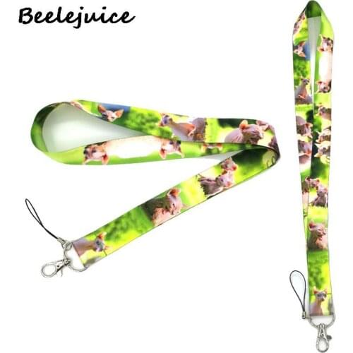 24pcs Animal Hairless Sphynx Cats Neck Strap Lanyards ID badge card holder keychain Mobile Phone Strap Ribbon webbing necklace