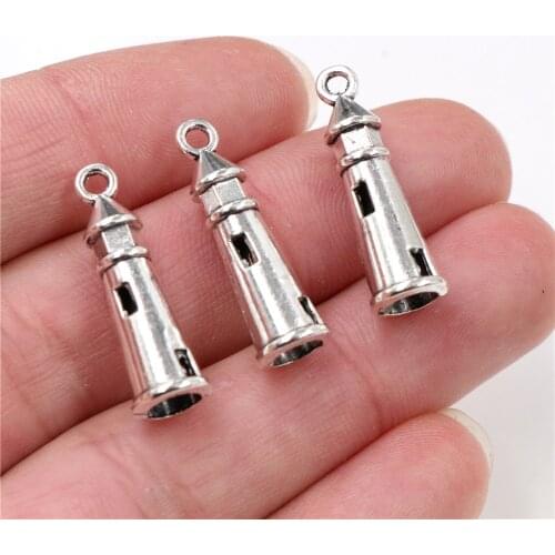 25x8mm 12pcs Antique Silver Plated Tower Handmade Charms Pendant:DIY for bracelet necklace-Q4-38