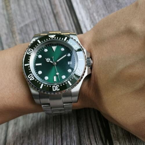 44mm Bliger Green Dial Luminous Ceramic Bezel Stainless steel NH35 Date Automatic Mens Watch