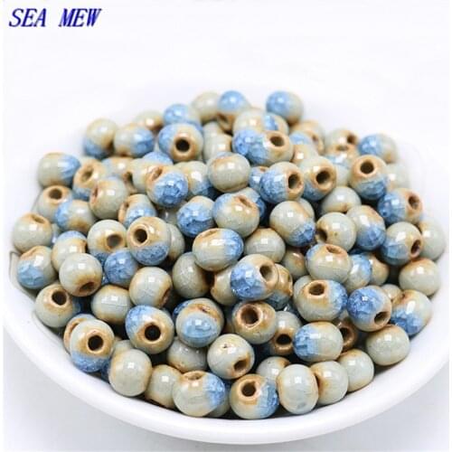 50pcs 6mm 8mm 10mm Yellow Green Blue Ceramic Beads Loose Beads Handmade Porcelain DIY Hole Beads Jewelry Accessories