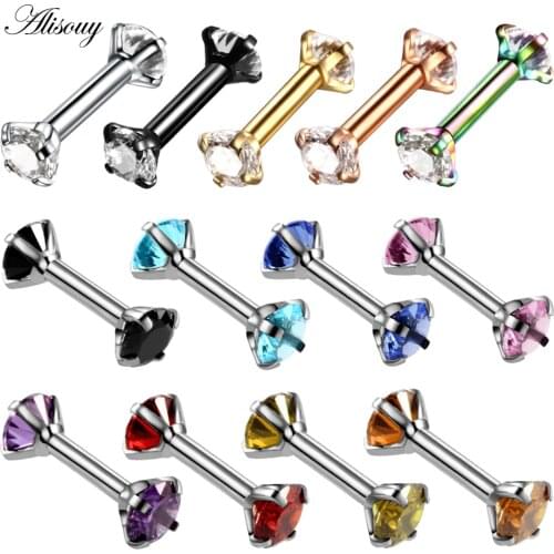 Alisouy 1pc double Crystal Eyebrow Rings 16G Internally Threaded Earring Tragus Ring Straight Barbell Piercing orelha cartilagem