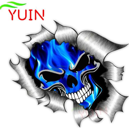 Personality Car Sticker Motorcycle Decals Skull & Electric Blue Flames PVC Decorative Accessories Waterproof Decal 13*13cm