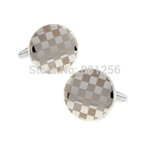 Free shipping Cuff Links silver color round laser check design copper material men cufflinks whoelsale&retail