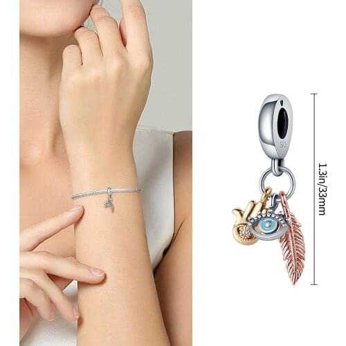 100% 925 Sterling Silver Palm Feather Eyes Three-Piece Set Charms Fit Pandora Original 3mm Bracelet&Bangle Fashion Jewelry Gift