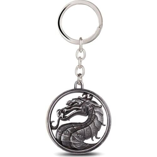 Mengtuyi Movie Game Mortal Kombat Keyring Hollow Dragon Shaped Decoration Gift Chaveiro Keychain Round Pendants