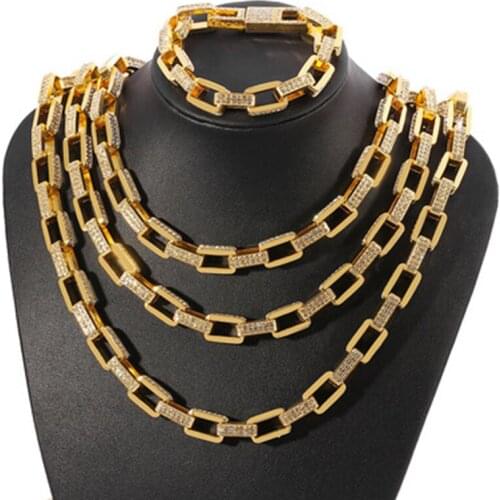 One Piece New Fashion Hip Hop Punk Cuban Chain Necklace For Men Cuban Diamond Gold Necklace 2021Trendy Jewelry Gifts For Men