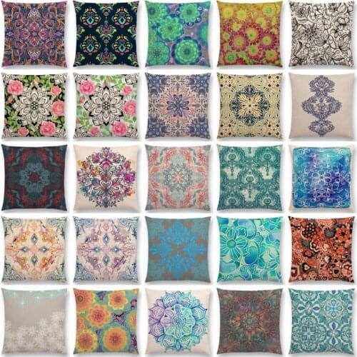 Art Colorful Flowers Gorgeous Floral Doodle Geometry Mandala Coral Wonderland Pattern Car Cushion Cover Pillow Case Linen 45x45