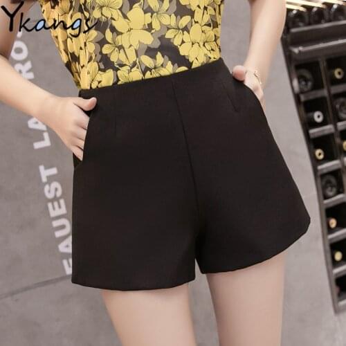 Black A-line High Waist Shorts Korean Fashion All-match Womens Wide-leg Sports Pants Summer Home Casual Ladies Wide-leg Shorts