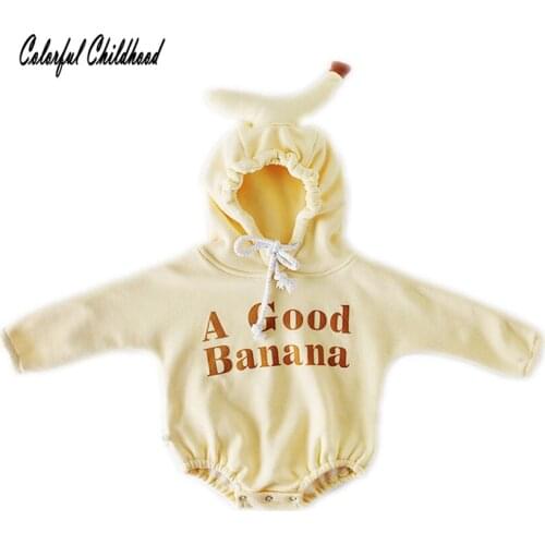 Newborn Infant funny Baby Bodysuit Girls Long Sleeve Banana Pattern Hooded Kids Bodysuits Toddler Winter Children Clothes 6-24m